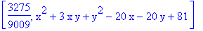 [3275/9009, x^2+3*x*y+y^2-20*x-20*y+81]